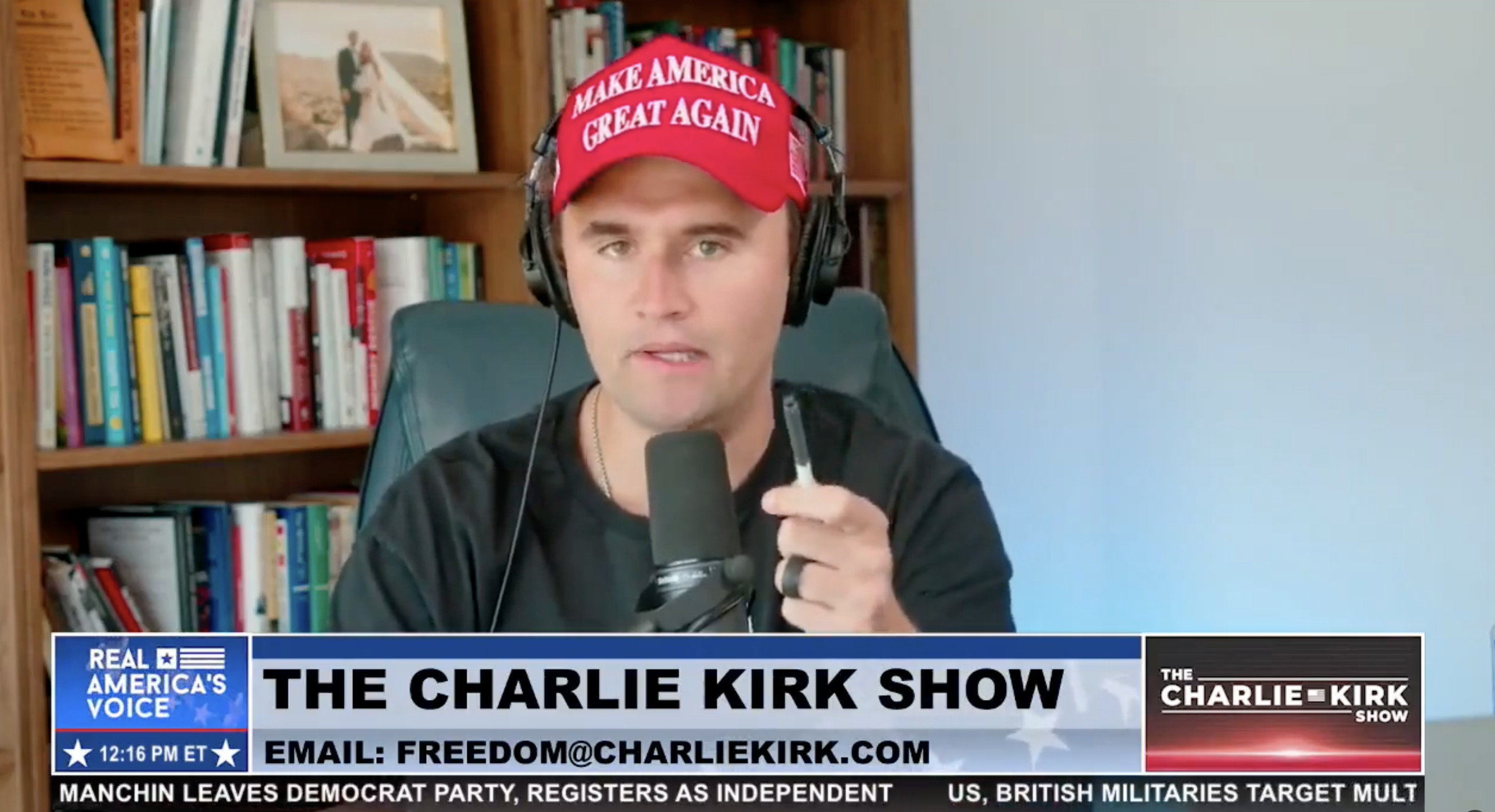 Watch Charlie Kirk Interrupt His Own Rant Comparing Trump Conviction to 9/11 To Hawk Supplements